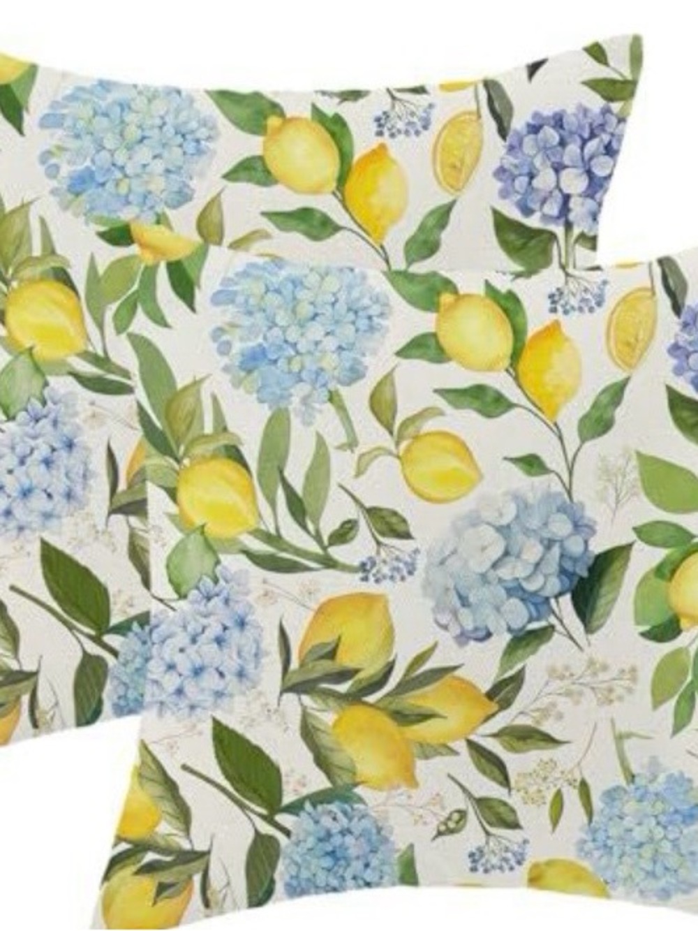 Floral Lemon Cotton Pillow Cover - White, Yellow & Blue